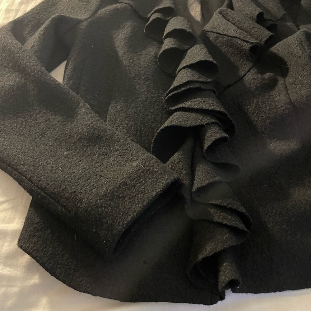 Boston Proper Black Ruffle Front Jacket